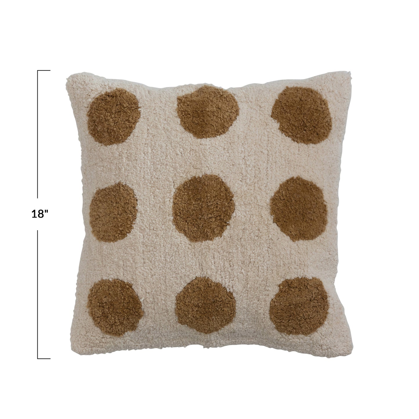 18" Cotton Tufted Pillow w/ Dots & Chambray Back, Polyester Fill