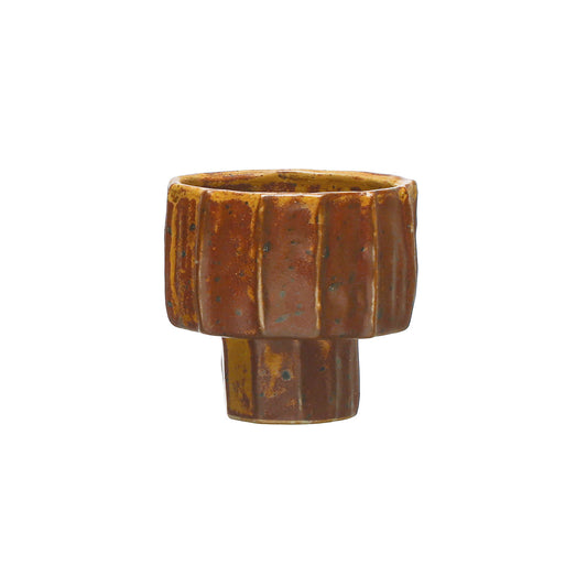 Stoneware Pleated Footed Planter, Distressed Reactive Glaze, Brown (Each One Will Vary)