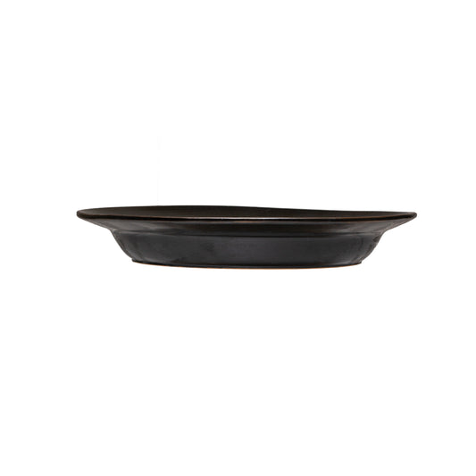 Stoneware Plate, Matte Black Reactive Glaze