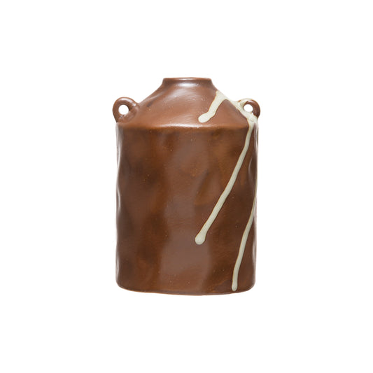 Stoneware Vase, Brown with White Drip Glaze