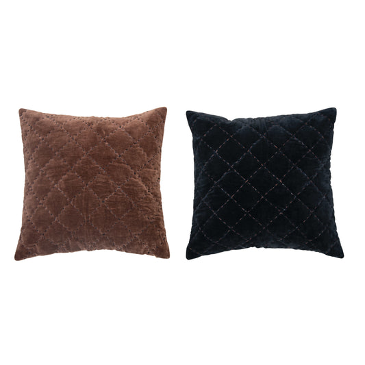 Cotton Velvet Pillow with Kantha Stitch, 2 Colors