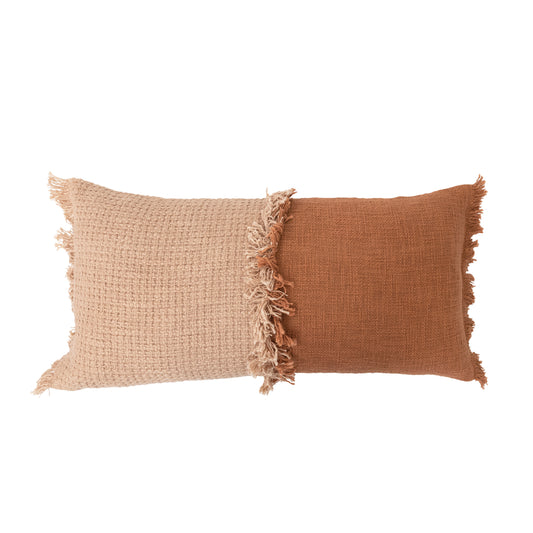 28" x 14" Woven Cotton Lumbar Pillow with Fringe