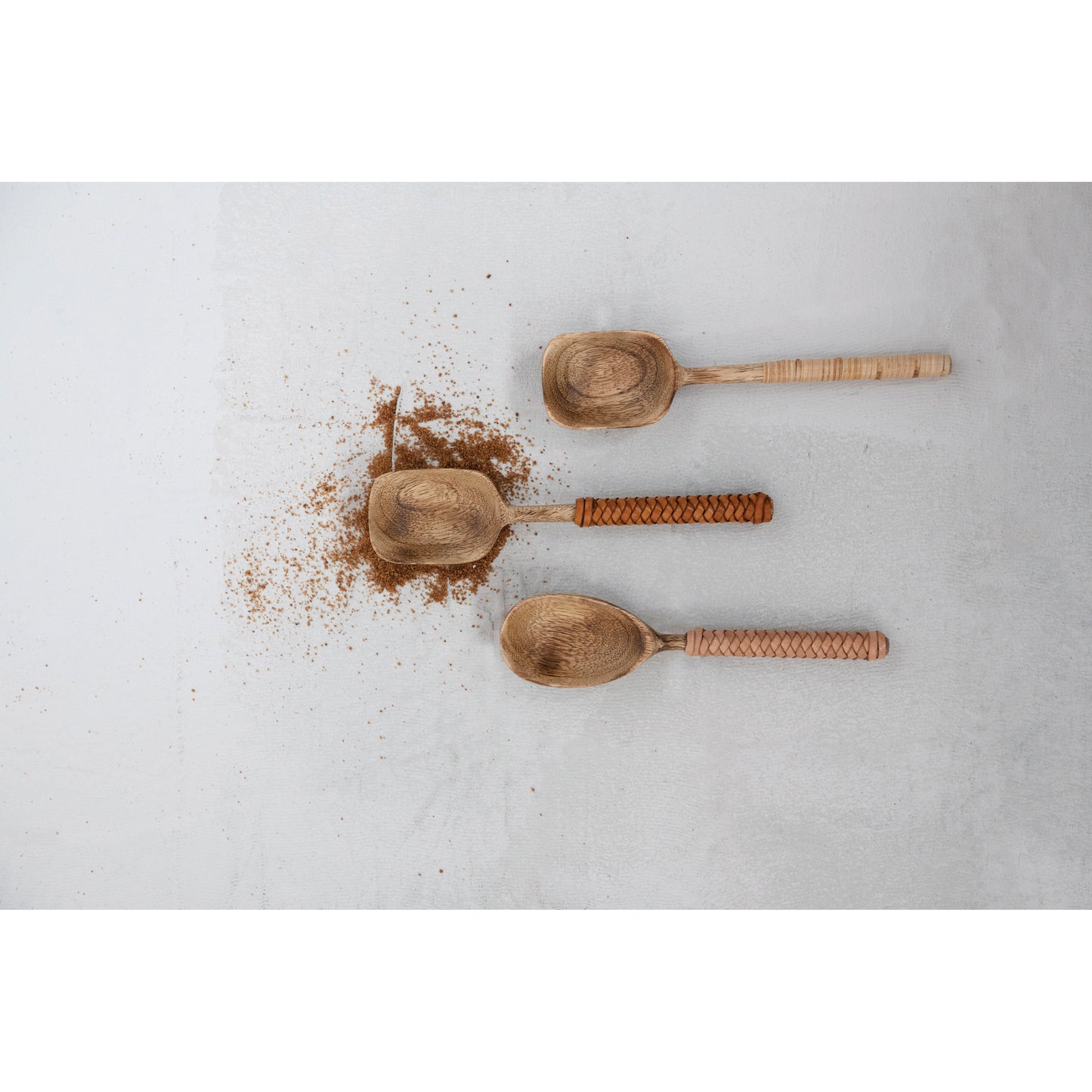 Mango Wood Spoons with Bamboo and Leather Wrapped Handles