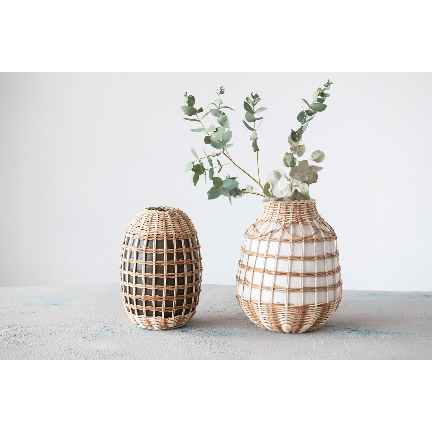 Decorative Hand-Woven Seagrass and Bamboo Wrapped Vase