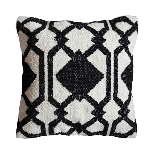 Woven Wool & Cotton Pillow w/ Pattern, Polyester Fill