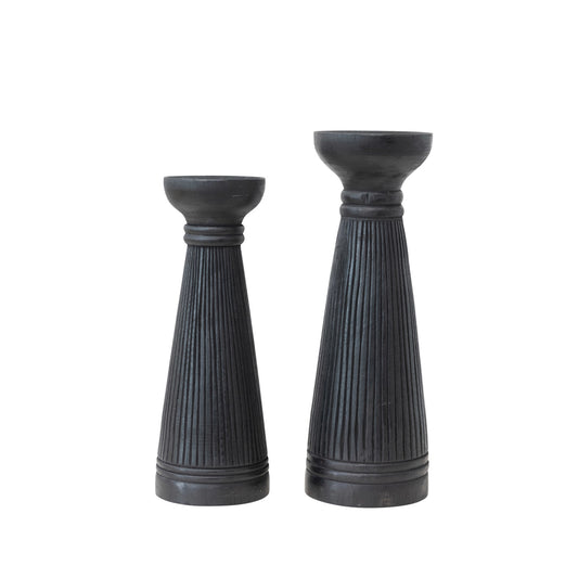 Albasia Wood Ribbed Candle Holder