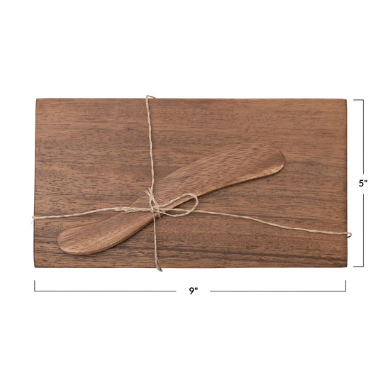 Acacia Wood Cheese/Cutting Board w/ Canape Knife, Set of 2