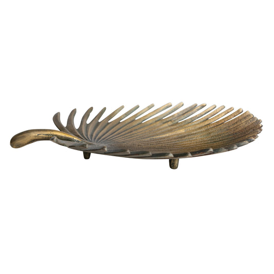 Decorative Cast Aluminum Palm Frond Tray, Antique Brass Finish