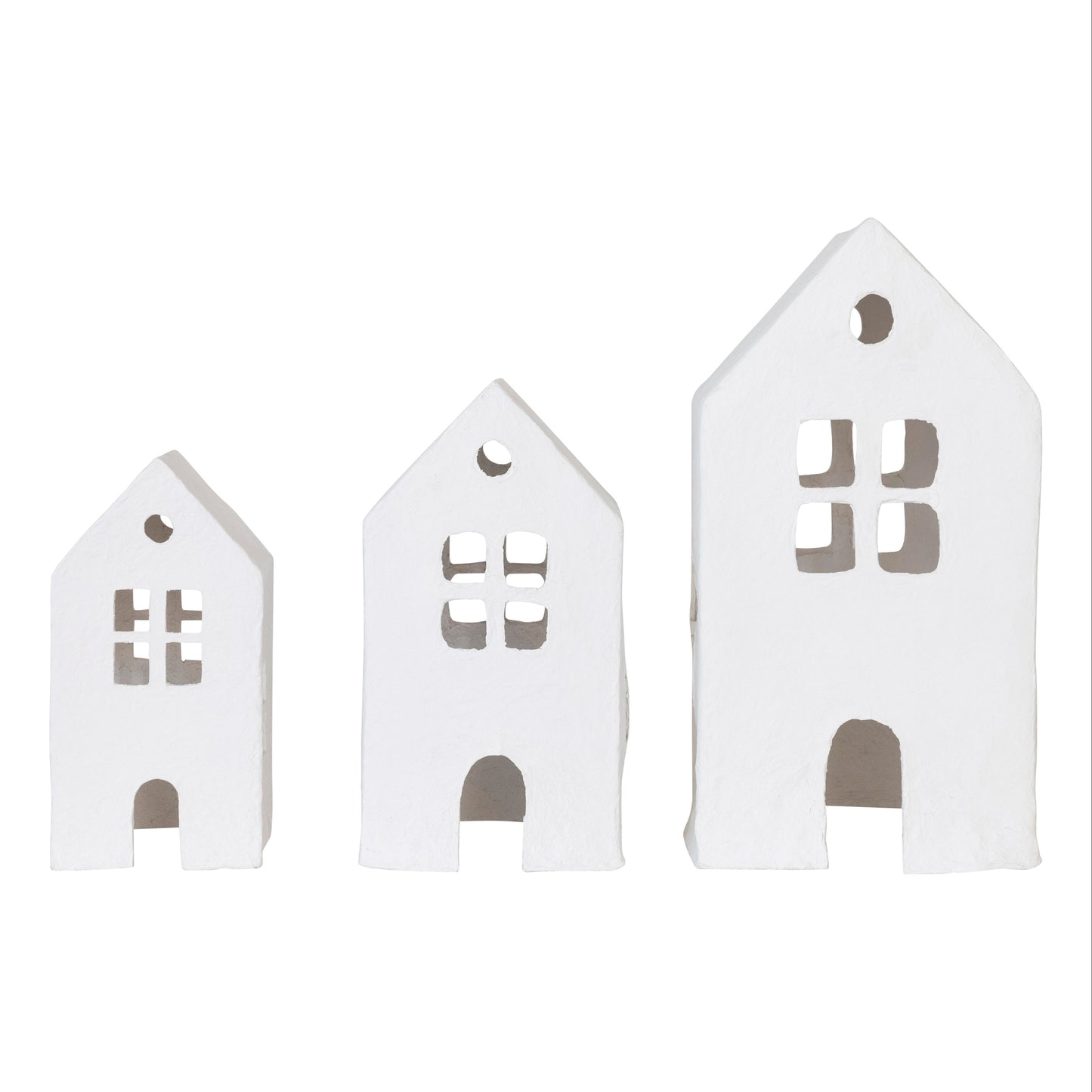 Handmade Paper Mache Houses, White
