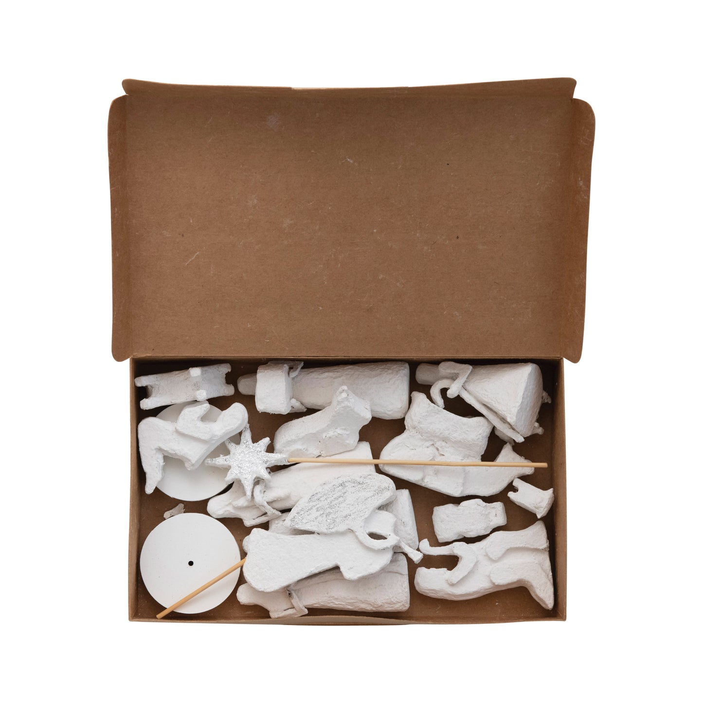 1"H - 10-1/4"H Handmade Paper Mache Nativity, White, Boxed Set of 14