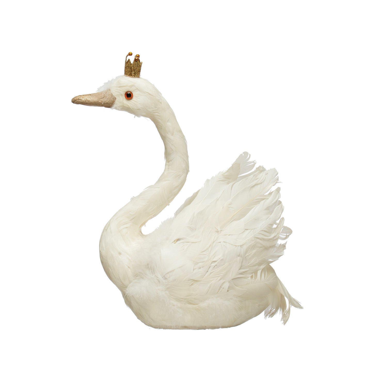 Foam & Feather Swan w/ Crown & Glitter, White