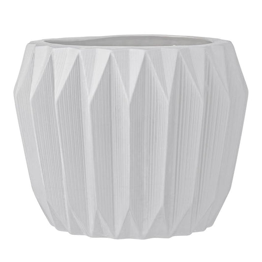 This 7-3/4" Round x 6"H Stoneware Fluted Flower Pot with a matte white finish is a favorite for so many looking for simple, elegant, and unique pottery to hold their favorite plant. Holds a 6" pot.