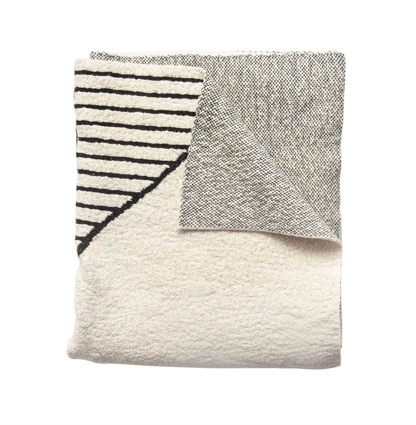 Thick and Warm is this 60"L x 50"W Cotton Knit Throw w/ a Modern Pattern with Cream & Black colors. Perfect for the den or snuggle space.