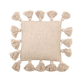 This cute 12" Square Cotton Pillow w/ Tassels and Cream Color is the perfect size to complete the accent for your couch or favorite chair.