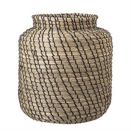 11"in Round x 11.75" H Hand-Woven Seagrass Basket, Natural & Black