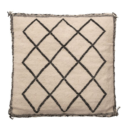The 20" Square Woven Wool & Cotton Blend Pillow w/ Tassels with Black & Natural colors and a diamond design gives your sofa or chair that special touch you need.