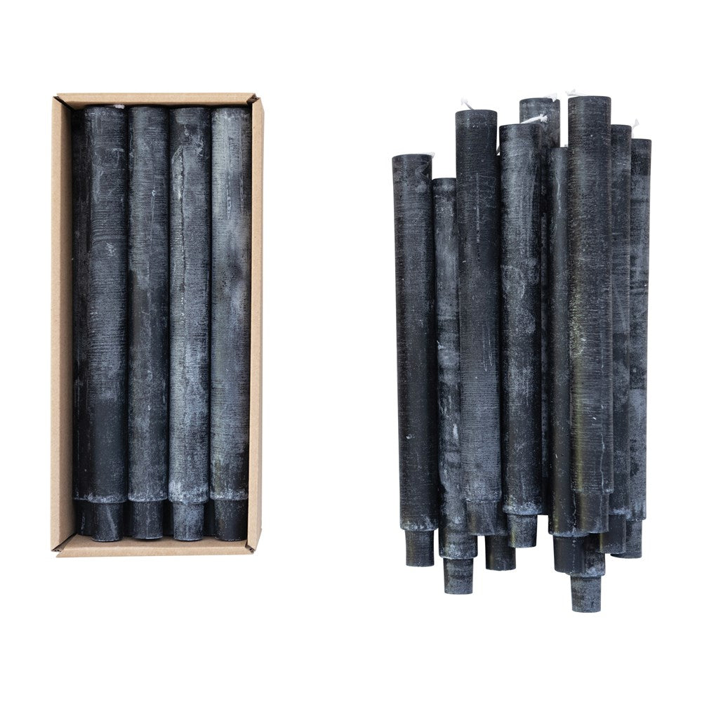 These 10"H Unscented Taper Candles with a Powder Finish add just a touch of mystery and intrigue to your décor. (Approximate Burn Time 13 Hours)