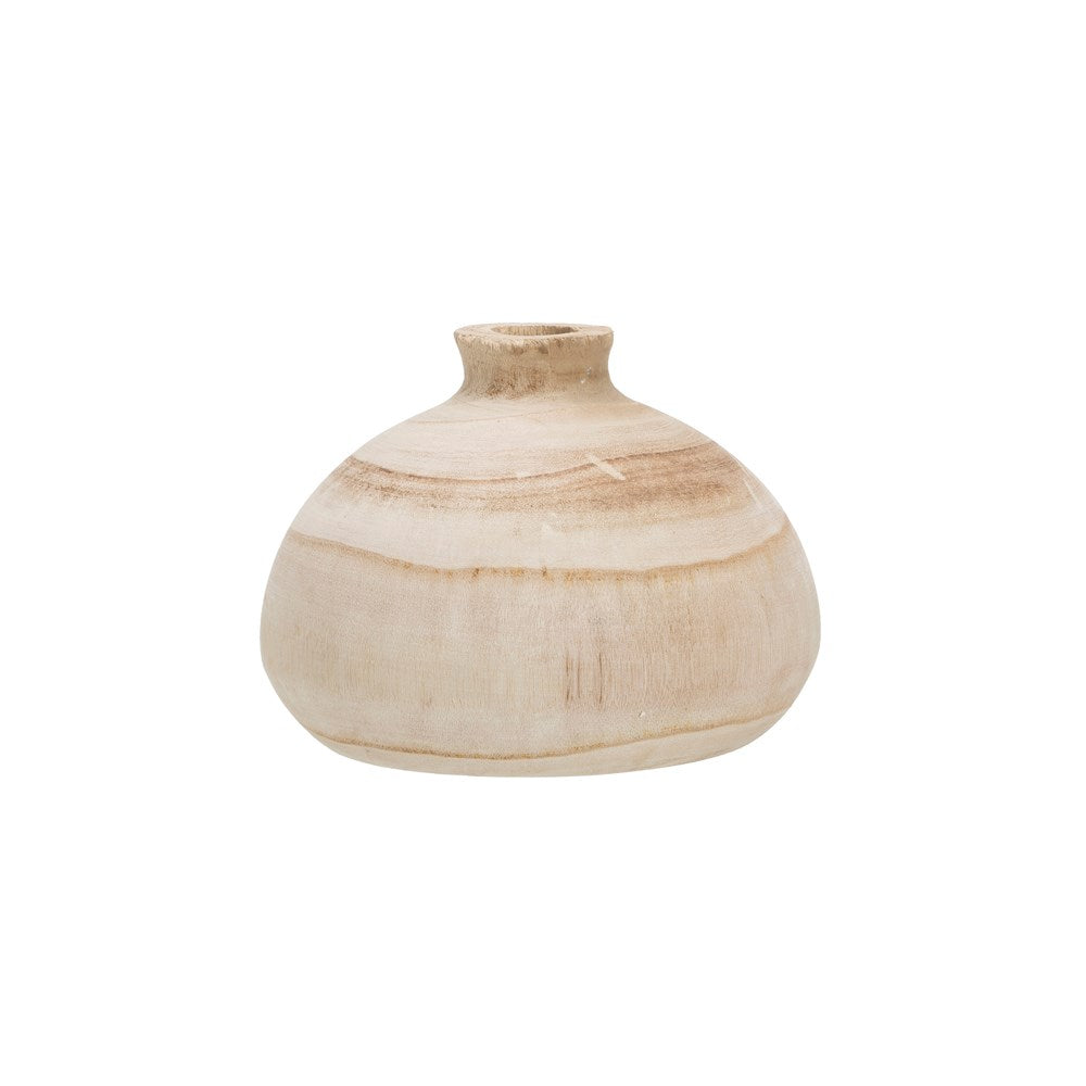 Uniquely styled is the 7-1/2" Round x 5"H Paulownia Wood Vase. Each One Will Vary giving you a special addition to your home décor.