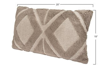 This Taupe 24"L x 14"H Cotton Blend Chenille Lumbar Pillow is just the addition to your favorite chair. Neutral in color with a raised diamond pattern.