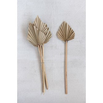 Fill a vase with a bunch of these beautiful preserved palm Stems with a Spear Cut or mix and match with other Boho favorites to make a special arrangement.  21” High Stems  Vase filler  Stems can be trimmed to fit your favorite vase.  Natural aging will occur.