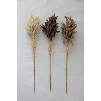 A 30"H Faux Flocked Grain Spray Botanical. It comes in 3 Colors; Cream, Beige, and Brown.