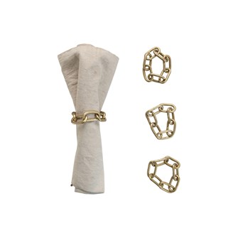 Your next dinner gathering needs a little different with the 3.25" Round Metal Chain Napkin Rings with Leather Tie and Brass Finish.  Comes as a Set of 4.