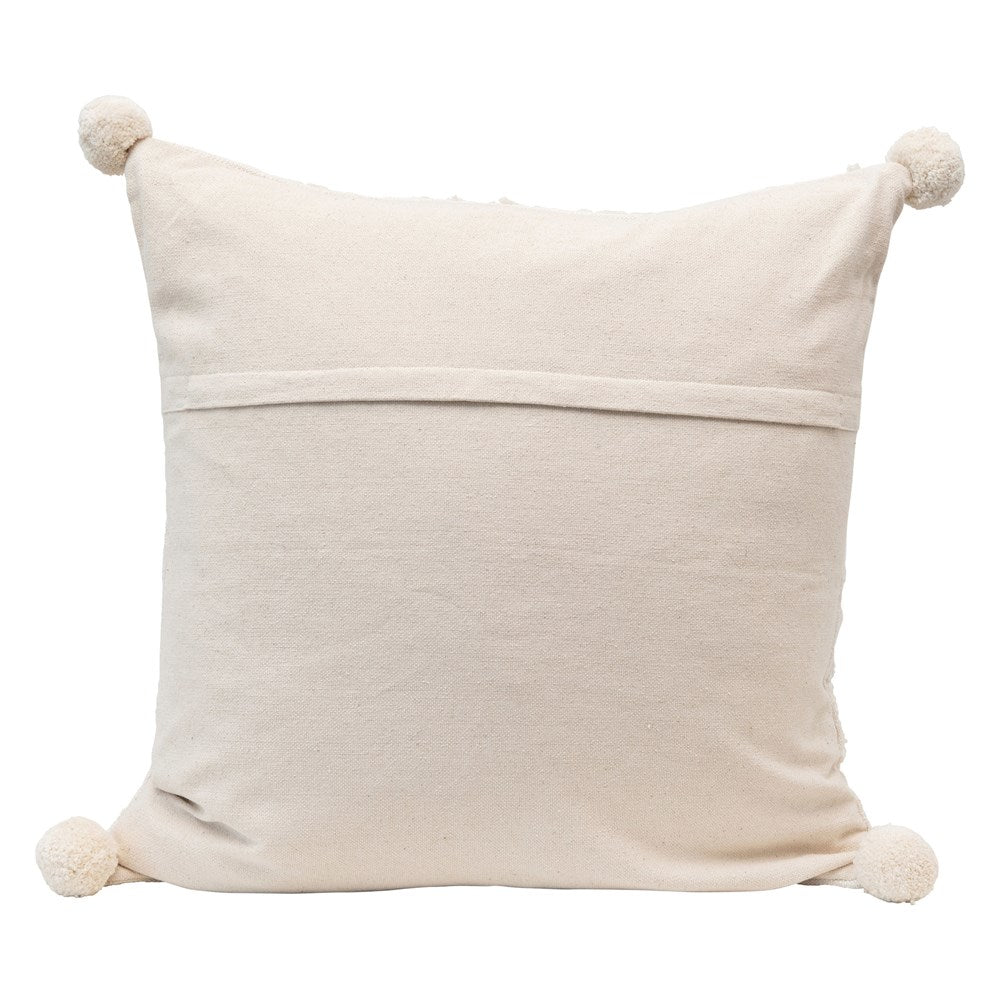 A diamond design adds to this 24" Square Cotton Tufted Pillow w/ Pom Poms with a Cream Color. The perfect pillow for any sofa or bed.