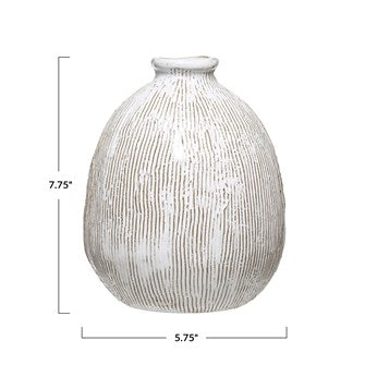 Terra-cotta Vase with Engraved Lines, White