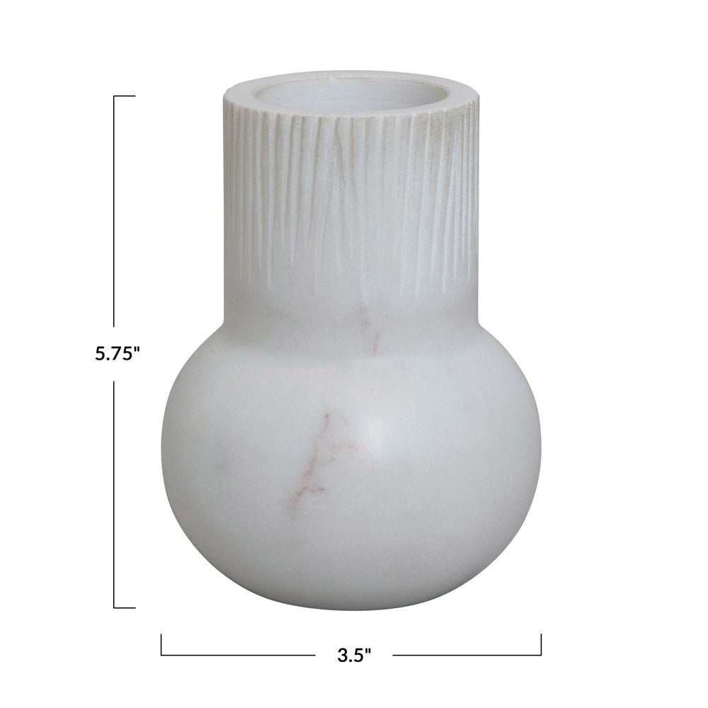Marble Vase with Carved Pattern, White