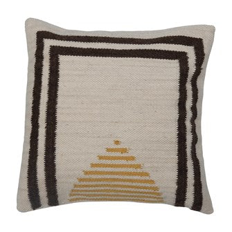 This Multi-Color 20" Square Woven Cotton & Wool Kilim Pillow adds a touch of Casual Warm Texture to your den or family room.