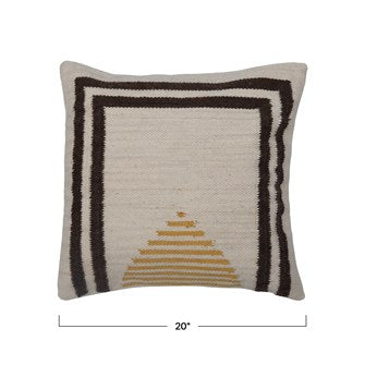 This Multi-Color 20" Square Woven Cotton & Wool Kilim Pillow adds a touch of Casual Warm Texture to your den or family room.